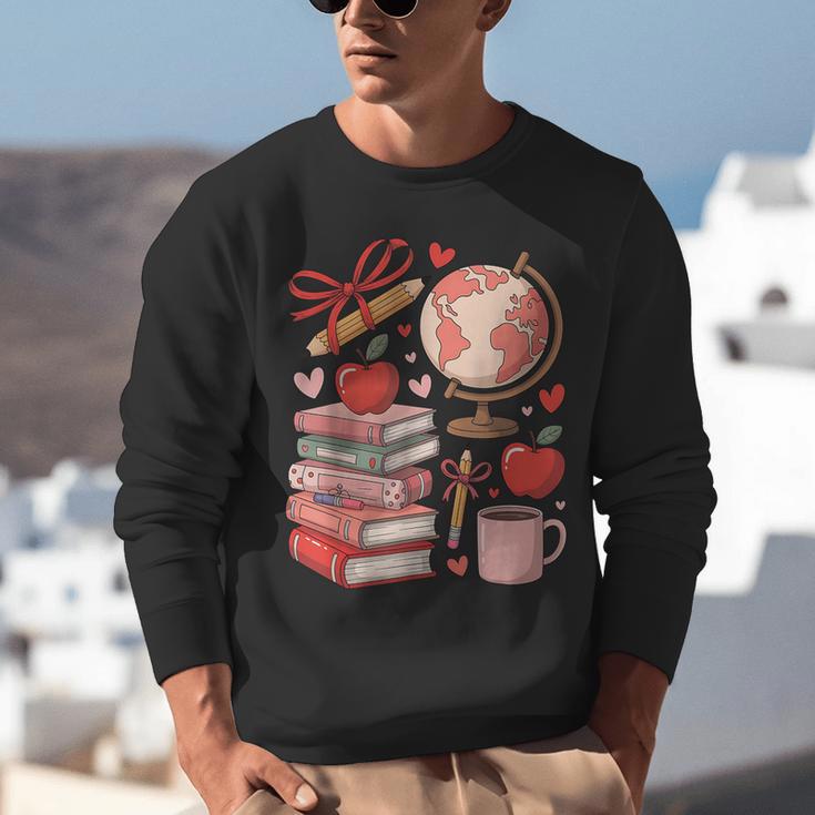 Coquette Teacher School Supplies Bows Books Globe Apple Cute Unisex Sweatshirt Coquette Teacher School Supplies Bows Books Globe Apple Cute Unisex Sweatshirt