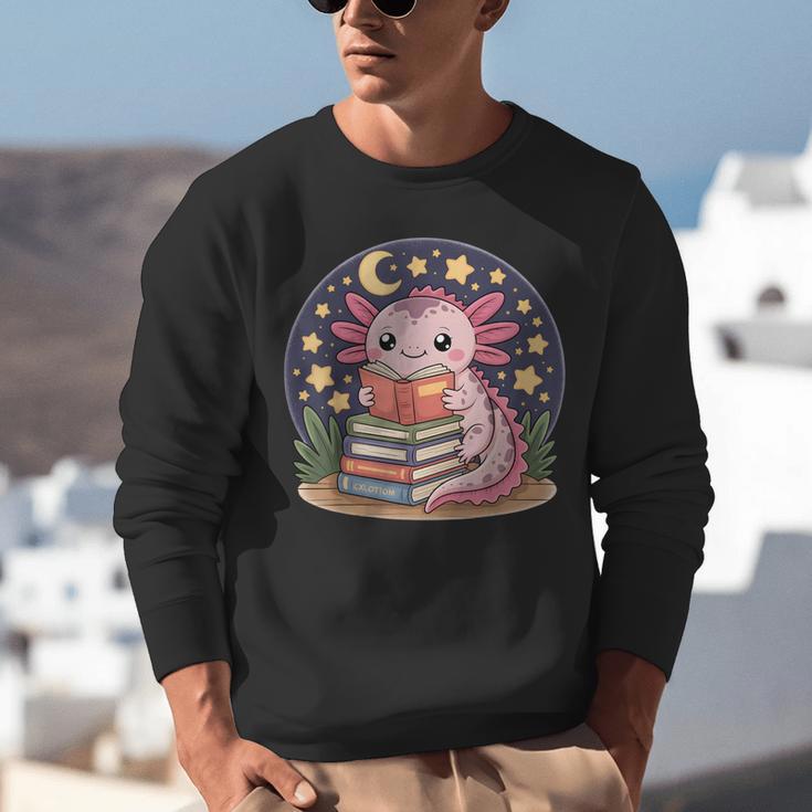 Cute Axolotl Reading Books Cozy Night Aesthetic Unisex Sweatshirt