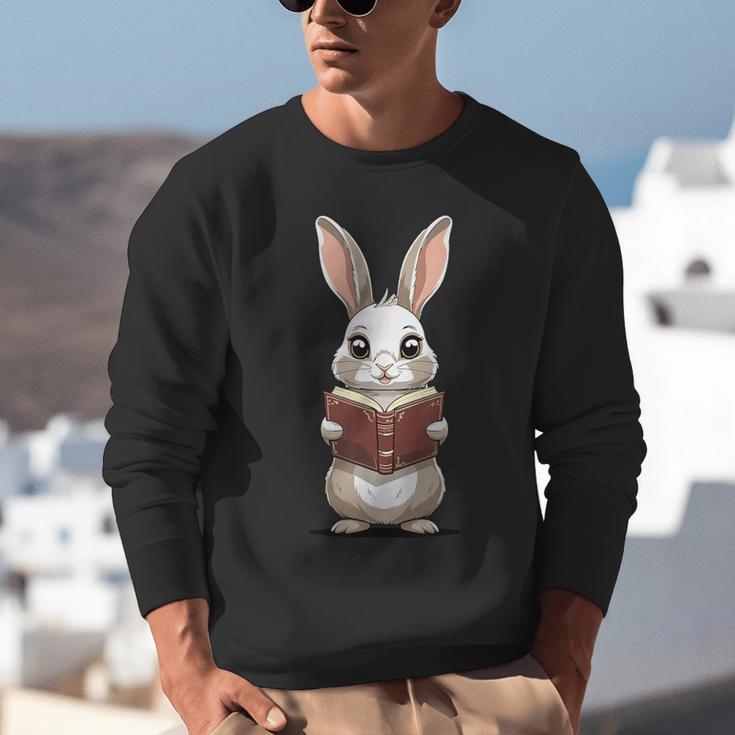 Cute Bookworm Bunny Reading For Kids And Teachers Unisex Sweatshirt