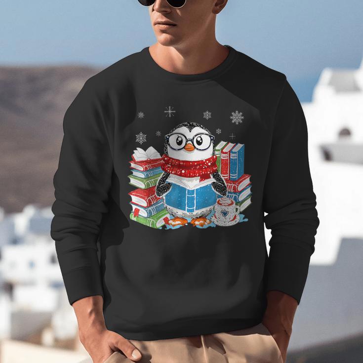 Cute Christmas A Penguin Reading Book Snowflake Hot Teacher Unisex Sweatshirt