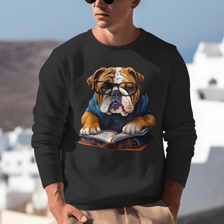 Cute Dog English Bulldog Reading Book Unisex Sweatshirt Cute Dog English Bulldog Reading Book Unisex Sweatshirt