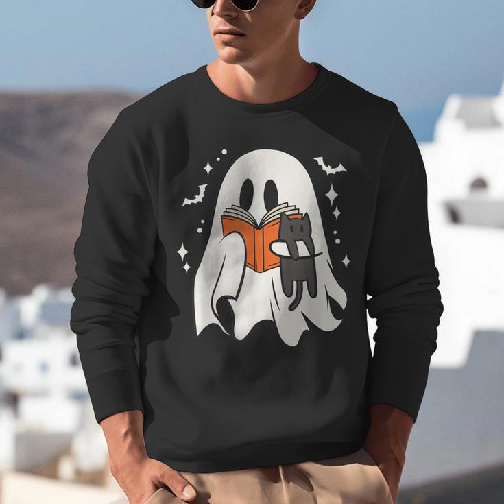 Cute Ghost Reading Book Spooky Season Halloween Costume Kids Unisex Sweatshirt