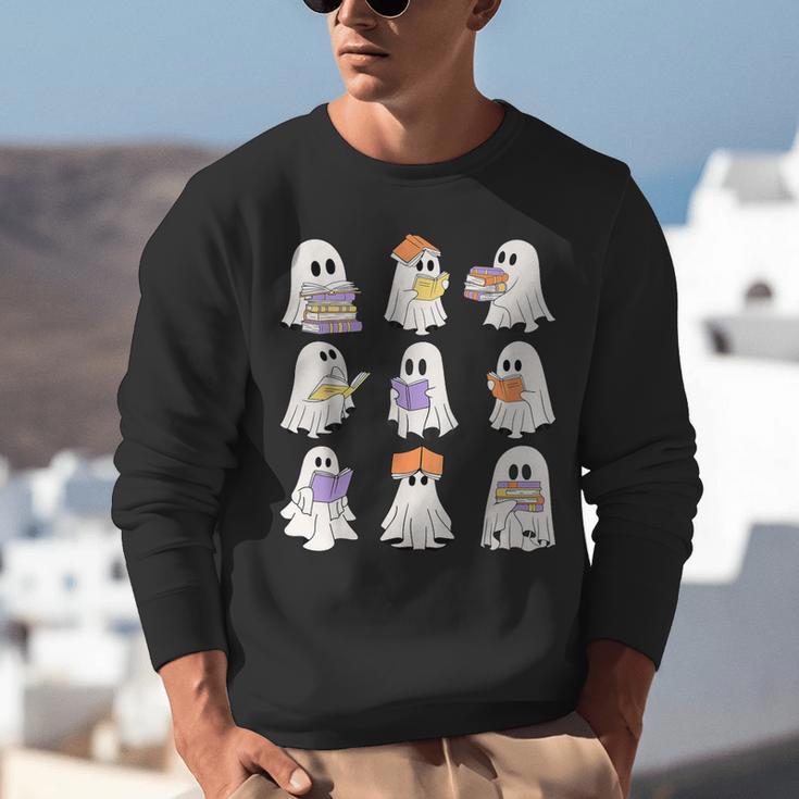 Cute Ghost Reading Books Teacher Halloween Reading Men Women Kids Unisex Sweatshirt