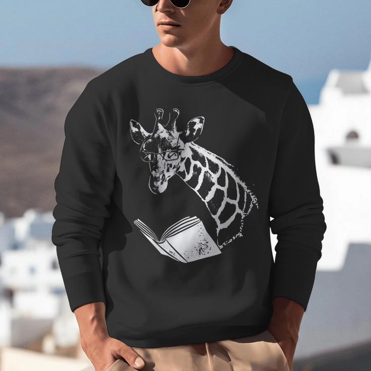 Cute Giraffe Wear Glasses Reading Book Librarian Bookworm Unisex Sweatshirt