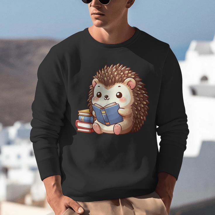 Cute Hedgehog Book Lover Readers Animal Reading Unisex Sweatshirt