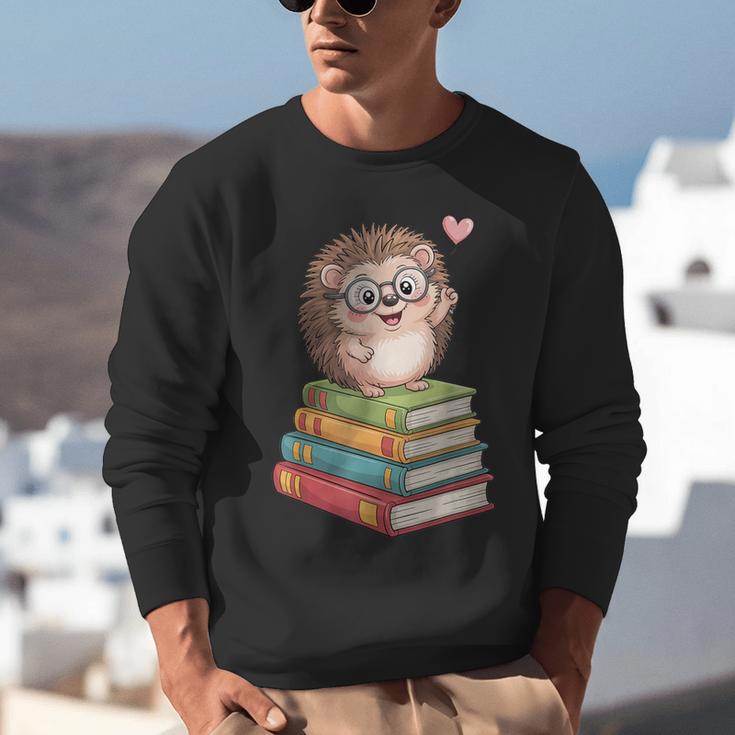 Cute Hedgehog Reading Books Animal Lover Reader Bookworm Unisex Sweatshirt