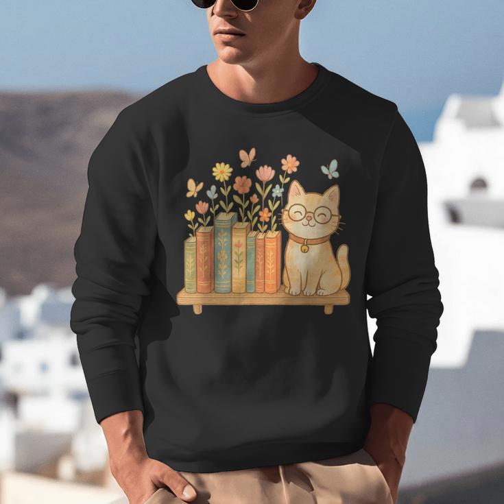 Cute Kawaii Cat Books Flowers Unisex Sweatshirt