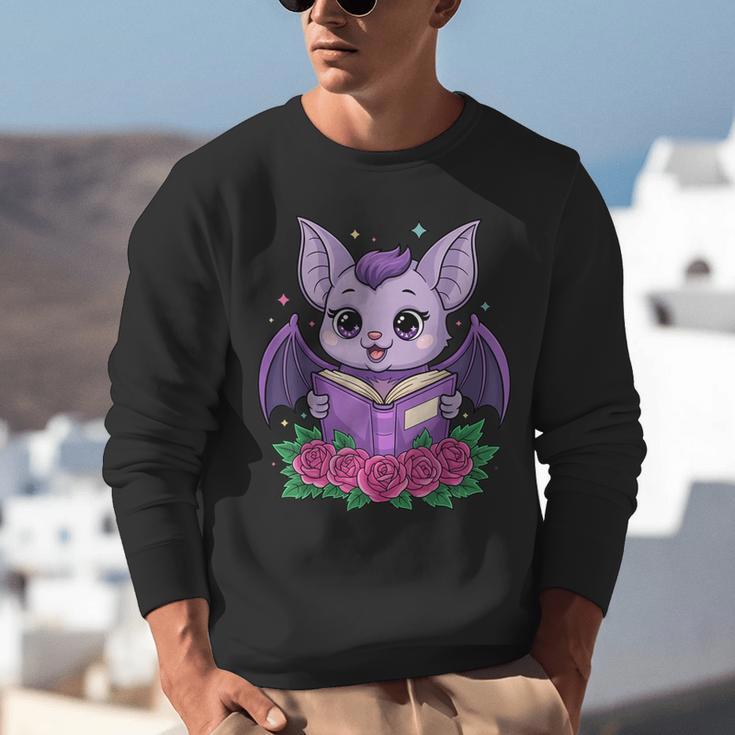 Cute Pastel Goth Bat Reading Book Unisex Sweatshirt