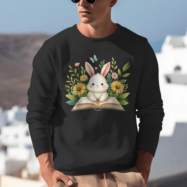 Cute Rabbit And Book Women Girls Reading Book Rabbit Lover Unisex Sweatshirt