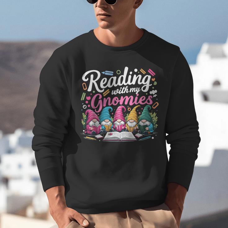Cute Reading With My Gnomies Gnome Book Bookworm Lover Unisex Sweatshirt