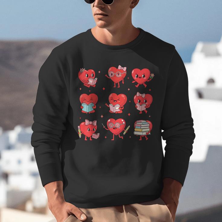 Cute Reading Hearts Valentine Day Book Lover Teacher Student Unisex Sweatshirt