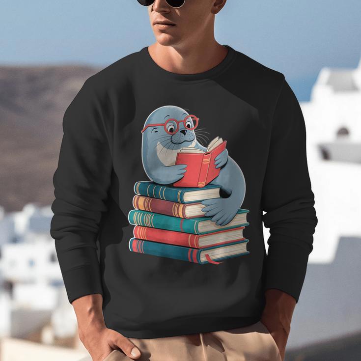 Cute Reading Seal On Books Book Lover Unisex Sweatshirt