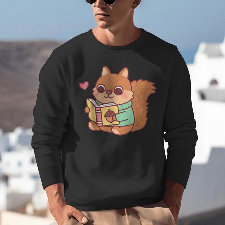 Cute Squirrel Reading A Book Lovers Anime Kawaii Women Kids Unisex Sweatshirt