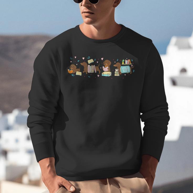 Dachshund Book Lover Reading Wiener Dog 100 Days Of School Unisex Sweatshirt