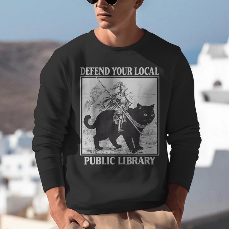 Defend Your Local Library Knight Cat Rider Book Lover Unisex Sweatshirt
