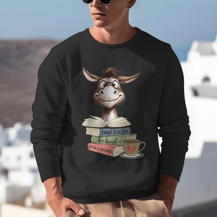 Donkey Reading Book Read Books Be Kind Stay Weird Librarian Unisex Sweatshirt