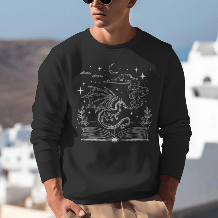 Dragon Flying Out Of Book Lover Bookworm Fantasy Novels Unisex Sweatshirt