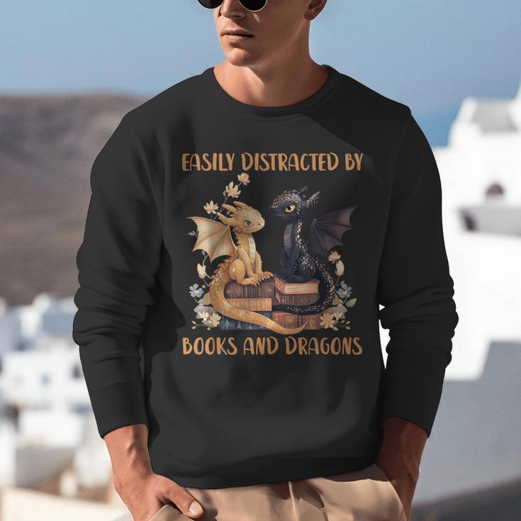 Easily Distracted By Books & Dragons Librarian Book Lover Unisex Sweatshirt