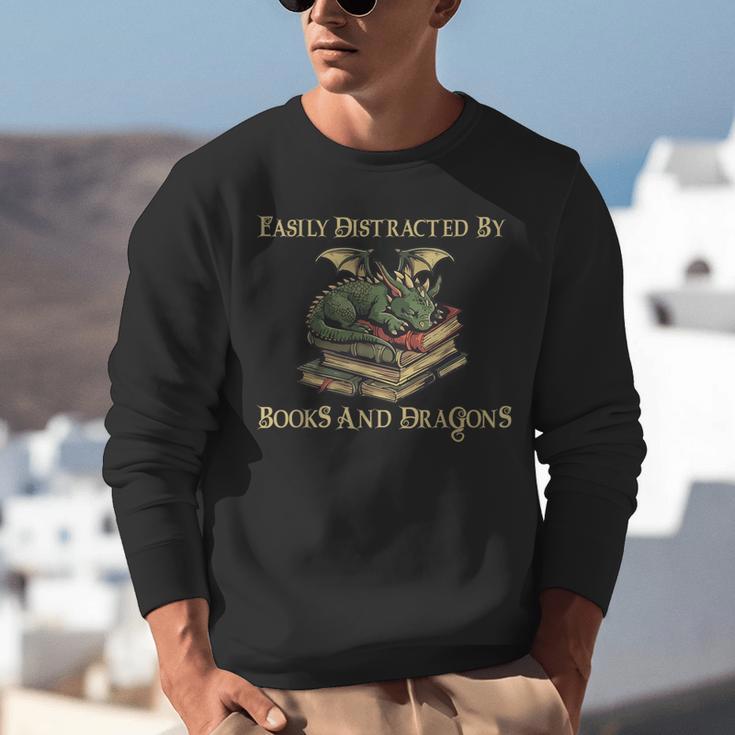 Easily Distracted By Books And Dragons Graphic Unisex Sweatshirt
