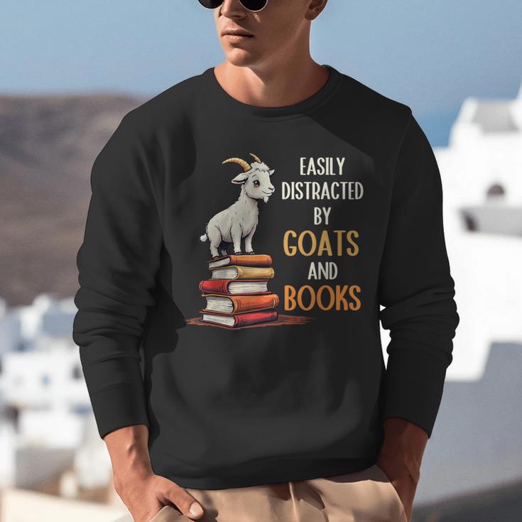 Easily Distracted By Goats And Books Goats And Book Reading Unisex Sweatshirt