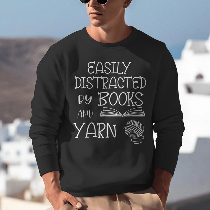 Easily Distracted By Knitting Books And Yarn Quote Reader Unisex Sweatshirt