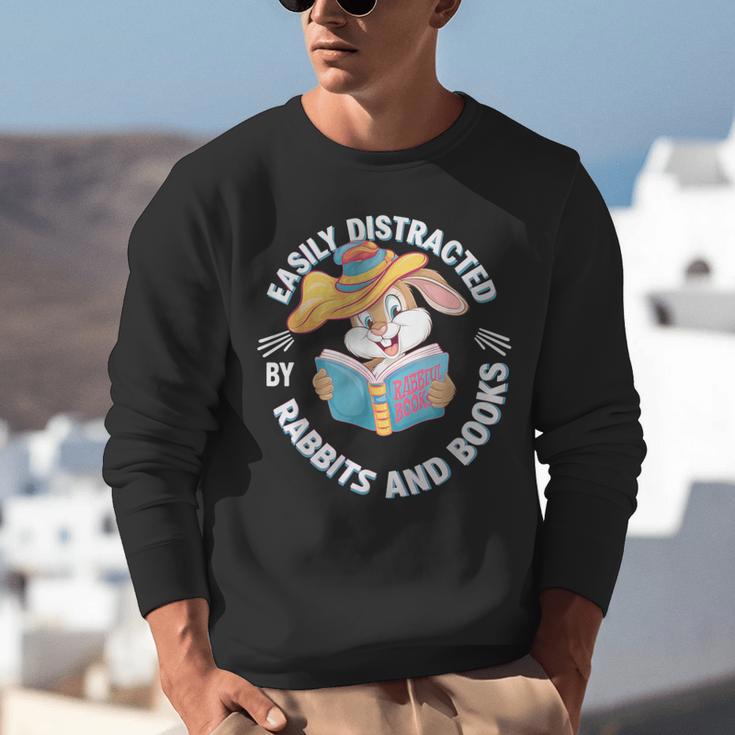 Easily Distracted By Rabbits And Books Reading Unisex Sweatshirt