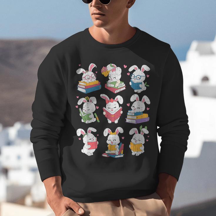Easter Teacher Cute Bunny Reding Books Librarian Bookworm Unisex Sweatshirt
