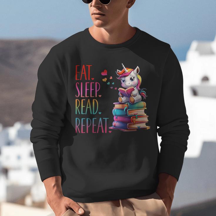 Eat Sleep Read Repeat Unicorn Read Book Reading Lovers Kids Unisex Sweatshirt