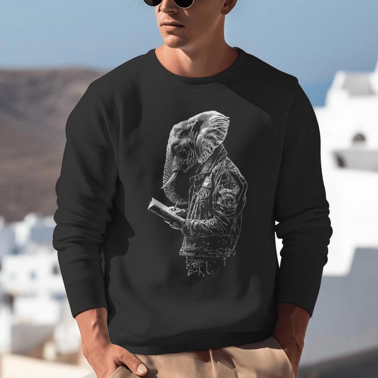 Elephant Holds Book Wriing Motif Animal Artwork Elephant Unisex Sweatshirt Elephant Holds Book Wriing Motif Animal Artwork Elephant Unisex Sweatshirt