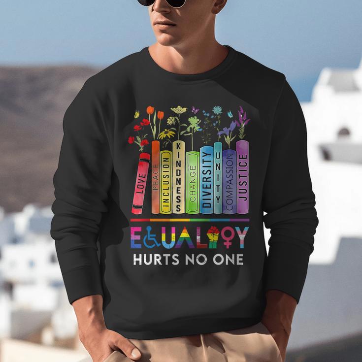 Equality Hurts No One Book Flower Rainbow Pride Month LGBTQ Unisex Sweatshirt