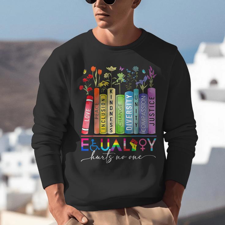Equality Hurts No One Floral Books LGBTQ Gay Les Pride Month Unisex Sweatshirt