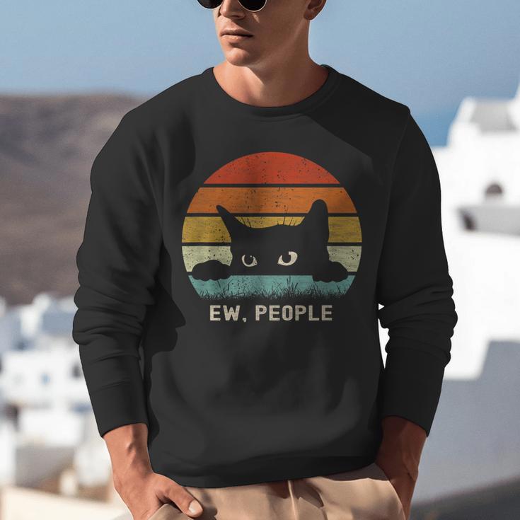 Ew People Retro Cat Cat Lover Introvert Unisex Sweatshirt