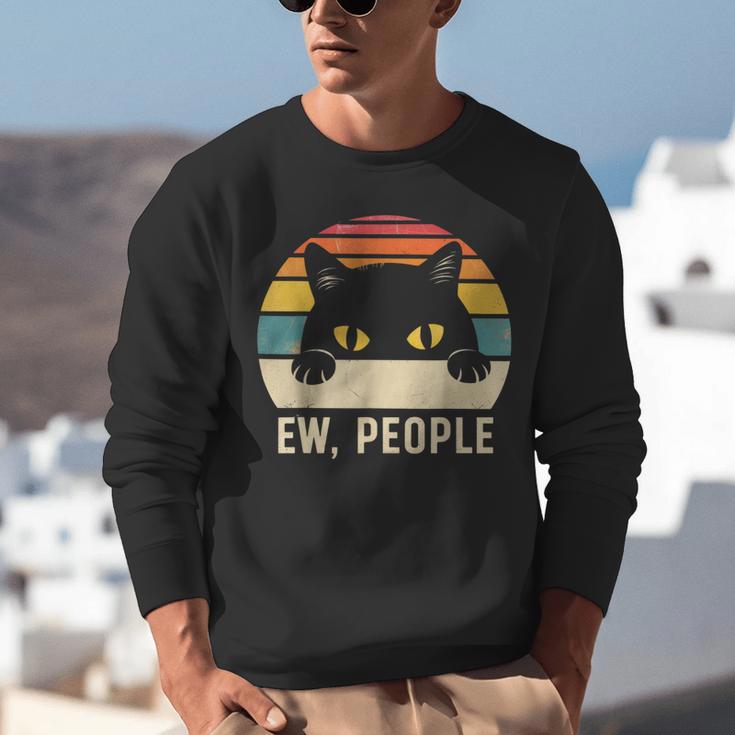 Ew People Retro Cat Vintage Anti-Social Introvert Unisex Sweatshirt