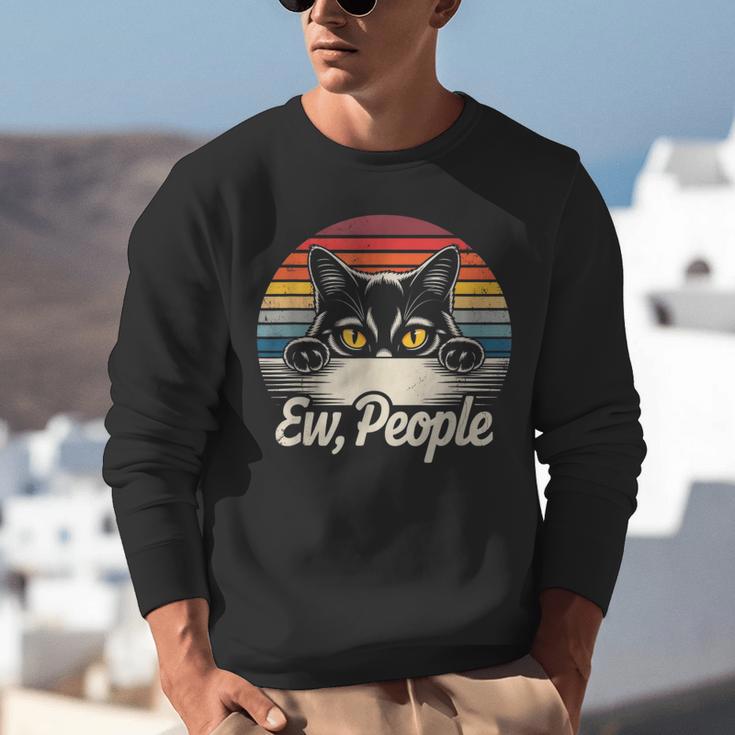 Ew People Retro Cat Vintage Anti Social Introvert Unisex Sweatshirt
