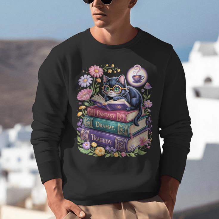 Fantasy Drama Tragedy Cute Cat Book Lover Readers Librarians Unisex Sweatshirt