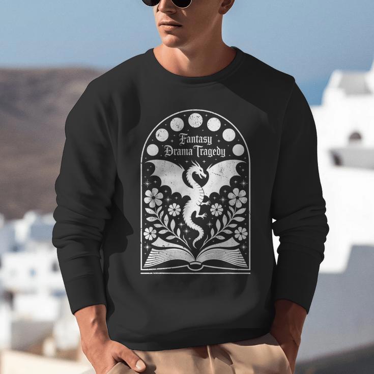 Fantasy Drama Tragedy Dragon Book Magic Gothic Moon Phases Unisex Sweatshirt Fantasy Drama Tragedy Dragon Book Magic Gothic Moon Phases Unisex Sweatshirt