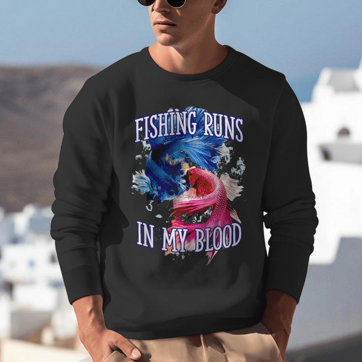 Fishing Runs In My Blood Introvert Hobby Antisocial Unisex Sweatshirt