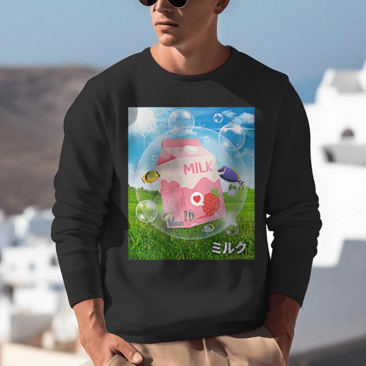 Frutiger Aero Aesthetic Tech Kawaii Strawberry Milk Fishes Unisex Sweatshirt