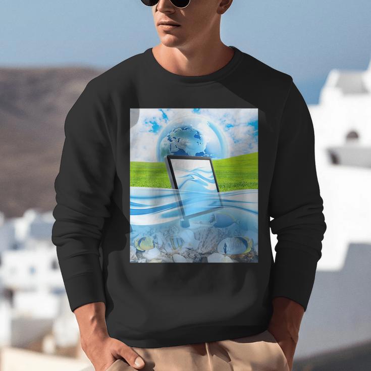 Frutiger Aero Aesthetic Tech Water Fishes Monitor Screen Unisex Sweatshirt Frutiger Aero Aesthetic Tech Water Fishes Monitor Screen Unisex Sweatshirt