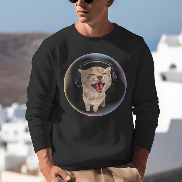 Frutiger Aero Cat Wearing Headphones Bubble 2000s Gen-Z Meme Unisex Sweatshirt Frutiger Aero Cat Wearing Headphones Bubble 2000s Gen-Z Meme Unisex Sweatshirt