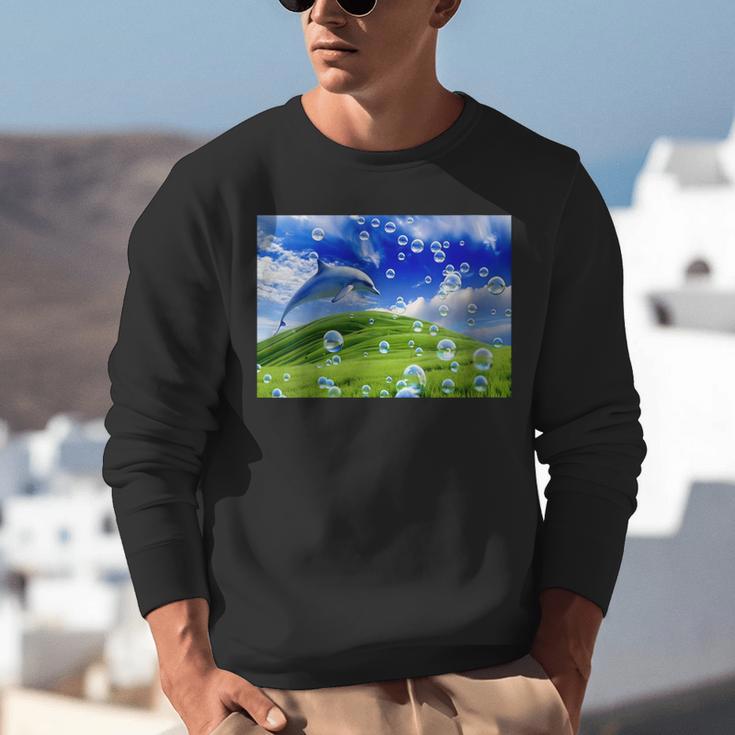 Frutiger Aero Dolphin Meadow Aesthetic Y2k 2000s Ironic Unisex Sweatshirt Frutiger Aero Dolphin Meadow Aesthetic Y2k 2000s Ironic Unisex Sweatshirt