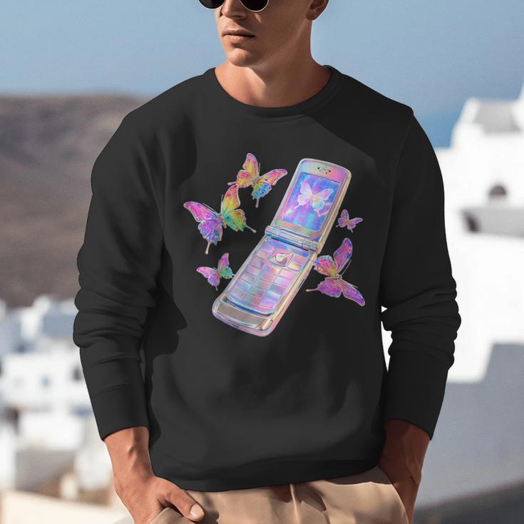 Frutiger Aero Y2K Chrome Phone Butterfly Unisex Sweatshirt Frutiger Aero Y2K Chrome Phone Butterfly Unisex Sweatshirt
