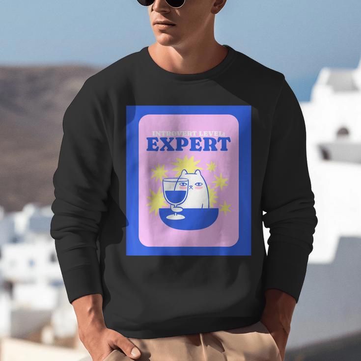 Fun Cute Introvert Cat Character With Wine Unisex Sweatshirt Fun Cute Introvert Cat Character With Wine Unisex Sweatshirt