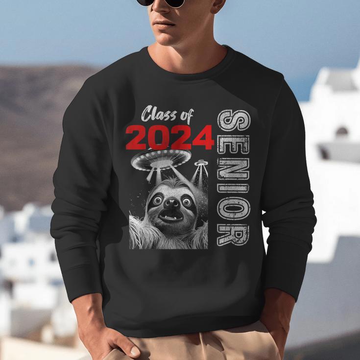 Fun Trendy UFO Sloth Graduation Class Of 2024 Senior Unisex Sweatshirt