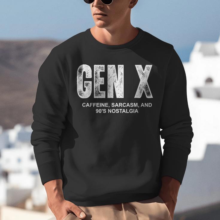 Gen X Caffeine Sarcasm 90s Nostalgia Men Women Graphic Unisex Sweatshirt
