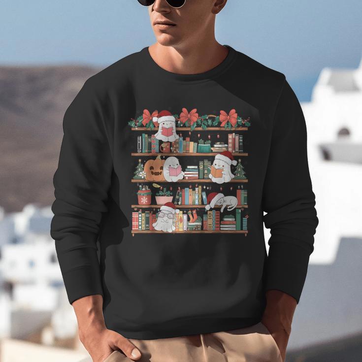 Ghost Christmas Reading Book Lover Library Christmas Teacher Unisex Sweatshirt