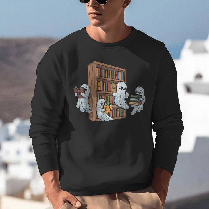 Ghosts Reading Books Teacher Halloween Librarian Book Lover Unisex Sweatshirt