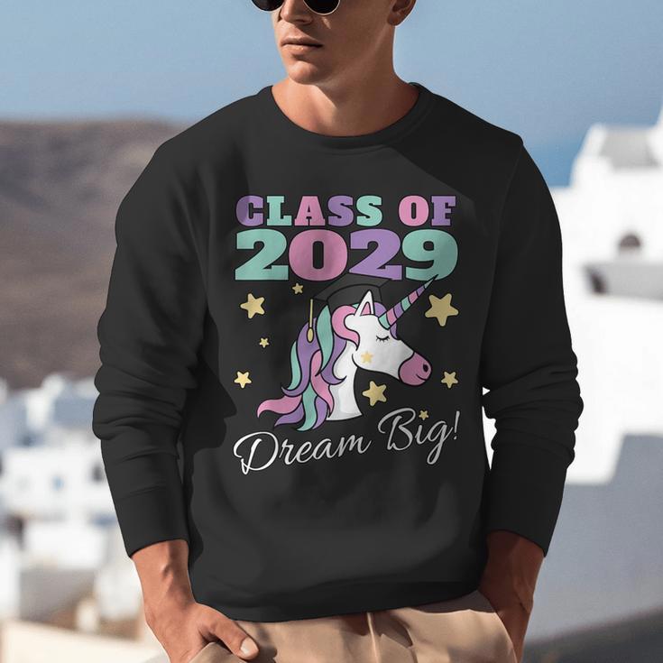 Girls Class Of 2029 Magical Unicorn Graduation Cap Unisex Sweatshirt