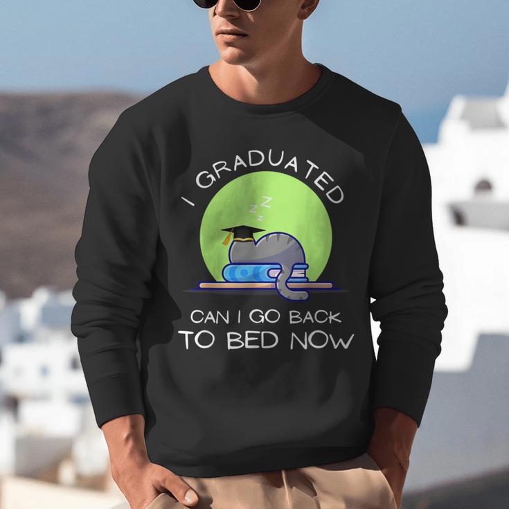 I Graduated Can I Go Back To Bed Now Cat Graduation For Men Women Girls Kids Unisex Sweatshirt