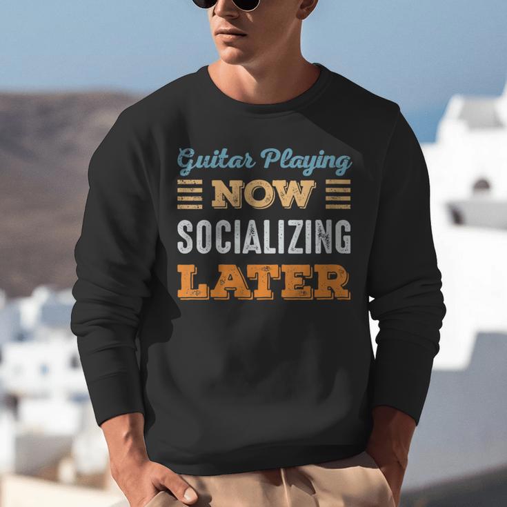Guitar Playing Now Minimal Socializing Introvert Vintage Unisex Sweatshirt
